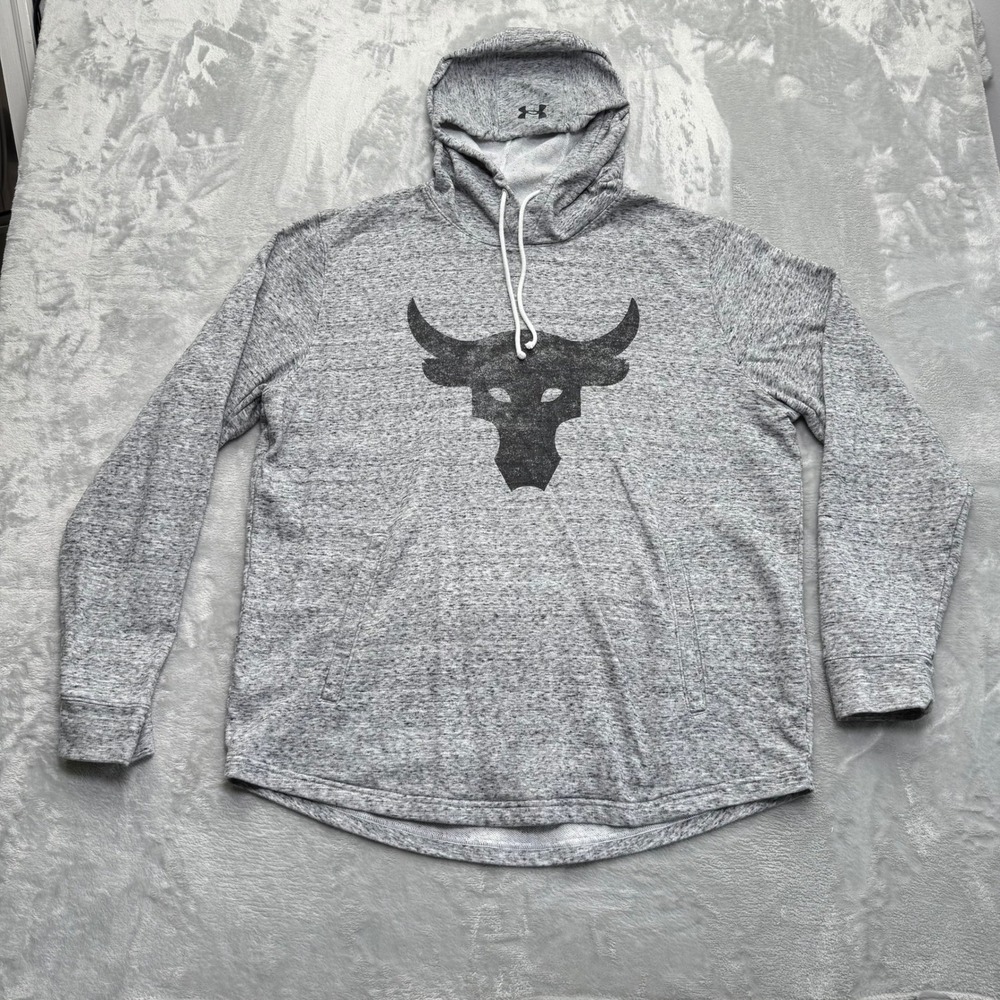 Under Armour Hoodie Mens XXL Gray Terry Project Rock Brahma Bull Training